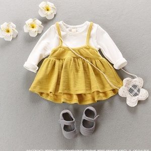 Baby Girls Overall Outfit Long Sleeve Yellow Dress